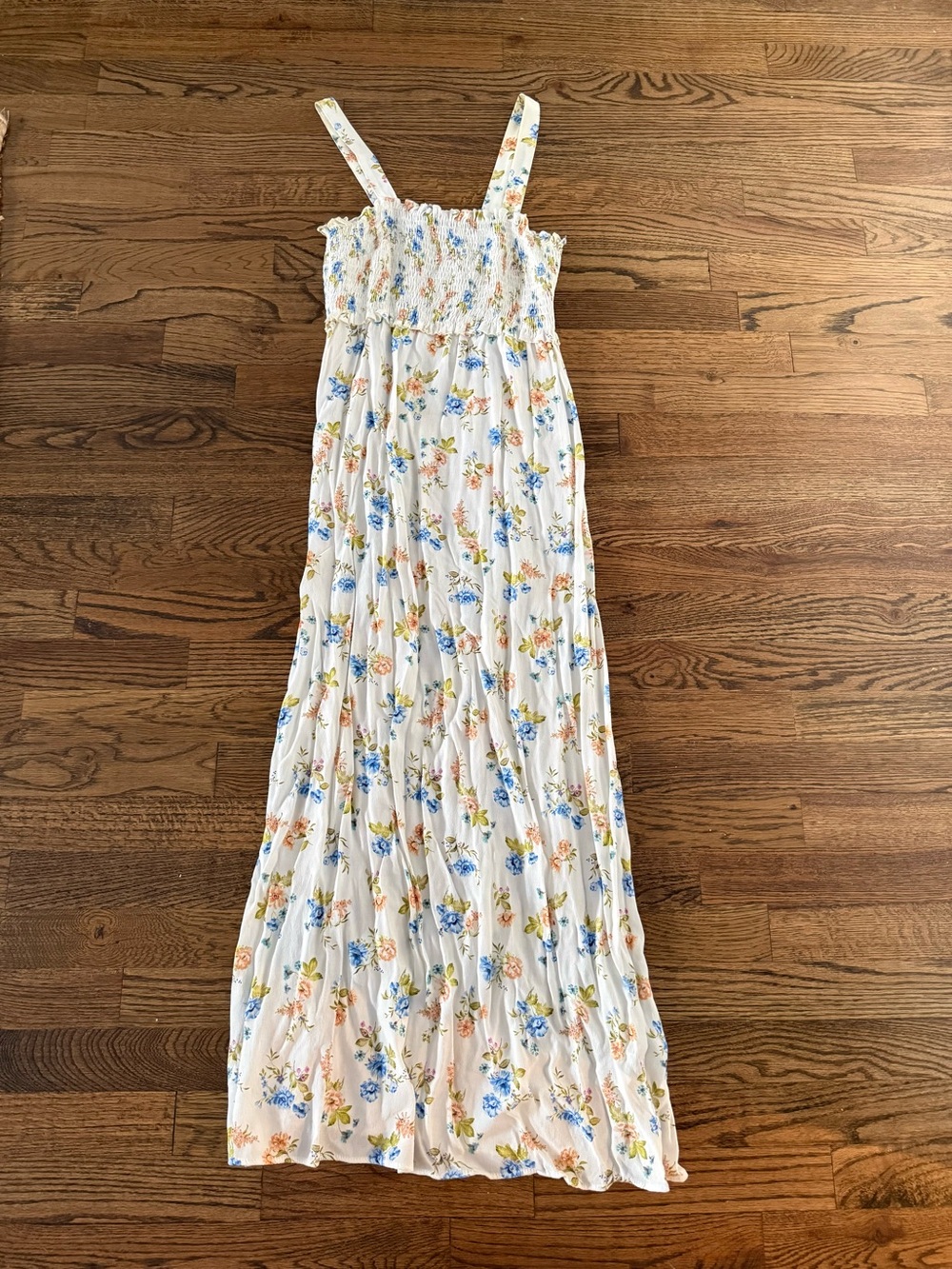 Zara White Floral Smocked Maxi Dress